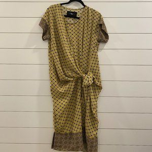 Tadaski Made in Italy Mustard Geometric print Dress Large Faux Tie